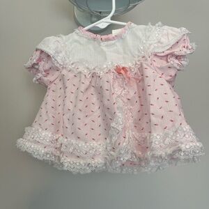 Vintage 90’s Cradle Togs 0-6 Month Pink Tulip Baby Blouse with Lace Trim